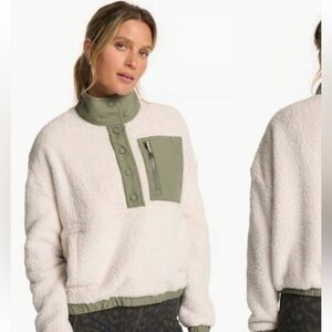 Vuori Cream and Green Fleece Jacket